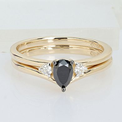 Stella Grace 10k Gold 5/8 Carat T.W. Pear Black Diamond & Round Diamond Bridal Ring Duo Set