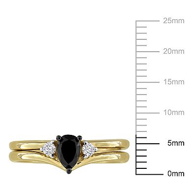 Stella Grace 10k Gold 5/8 Carat T.W. Pear Black Diamond & Round Diamond Bridal Ring Duo Set