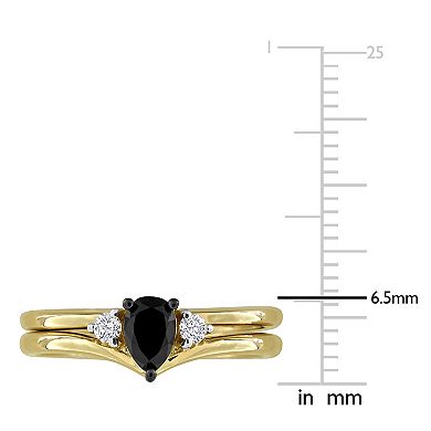 Stella Grace 10k Gold 5/8 Carat T.W. Pear Black Diamond & Round Diamond Bridal Ring Duo Set