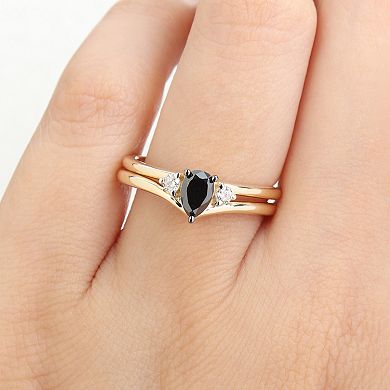 Stella Grace 10k Gold 5/8 Carat T.W. Pear Black Diamond & Round Diamond Bridal Ring Duo Set