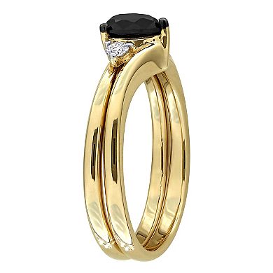 Stella Grace 10k Gold 5/8 Carat T.W. Pear Black Diamond & Round Diamond Bridal Ring Duo Set