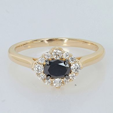 Stella Grace 14k Gold 3/4 Carat T.W. Oval Black & Round White Diamond Engagement Ring