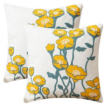 Floral Embroidered Decorative Throw Pillow Covers Set of 2, Farmhouse Flower Pattern Cushion Cases