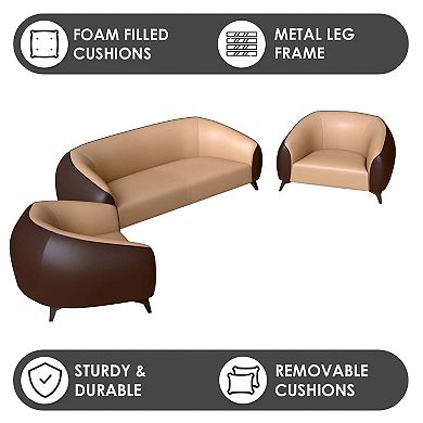 Leisuremod Modern 3-piece Sofa Set Upholstered Pu Leather With Steel Legs Opula Series