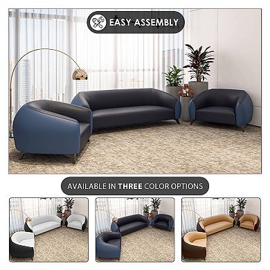 Leisuremod Modern 3-piece Sofa Set Upholstered Pu Leather With Steel Legs Opula Series