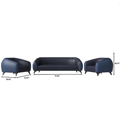 Leisuremod Modern 3-piece Sofa Set Upholstered Pu Leather With Steel Legs Opula Series