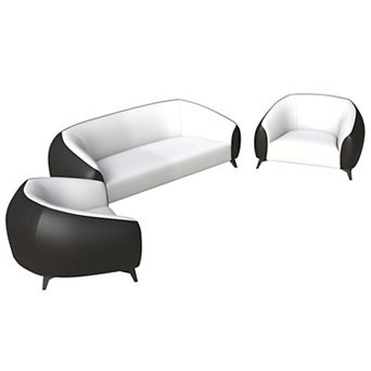 Leisuremod Modern 3 pc Sofa Set Upholstered Pu Leather With Steel Legs Opula Series