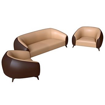 Leisuremod Modern 3 pc Sofa Set Upholstered Pu Leather With Steel Legs Opula Series