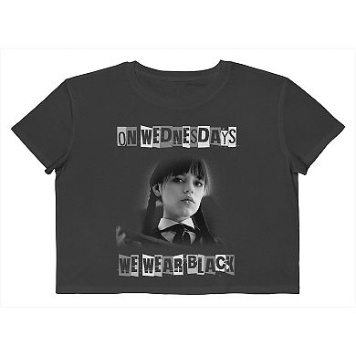 Juniors' Wednesday Addams Graphic Crop Tee