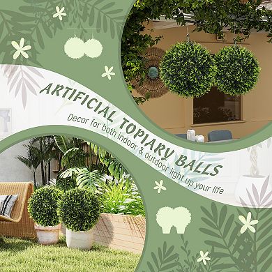HOMCOM Set of 2 Artificial Plant Topiary Balls, 17.7 Inch