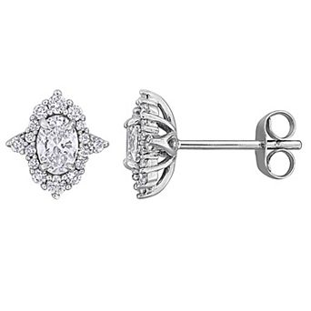 Stella Grace 14k White Gold 3/4 Carat T.W. Oval & Round Lab-Grown Diamond Stud Earrings