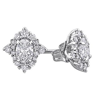 Stella Grace 14k White Gold 3/4 Carat T.W. Oval & Round Lab-Grown Diamond Stud Earrings