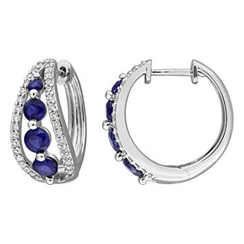 Stella Grace 14k White Gold 1/2 Carat T.W. Lab-Grown Diamond & Sapphire Hoop Earrings