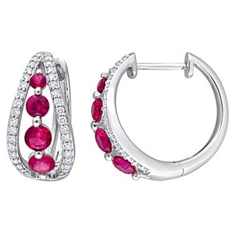 Stella Grace 1/2 Carat T.W. Lab Grown Diamond & Created Ruby Hoop Earrings