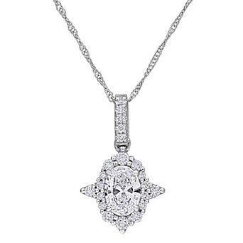 Stella Grace 14k White Gold 3/4 Carat T.W. Oval & Round Lab-Grown Diamond Halo Pendant Necklace