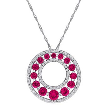 Stella Grace 14k White Gold 1/3 Carat T.W. Lab-Grown Diamond & Lab-Created Ruby Open Circle Pendant Necklace