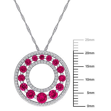 Stella Grace 14k White Gold 1/3 Carat T.W. Lab-Grown Diamond & Lab-Created Ruby Open Circle Pendant Necklace