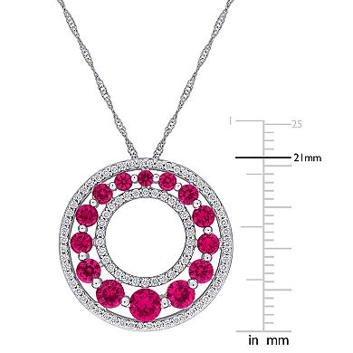 Stella Grace 14k White Gold 1/3 Carat T.W. Lab-Grown Diamond & Lab-Created Ruby Open Circle Pendant Necklace