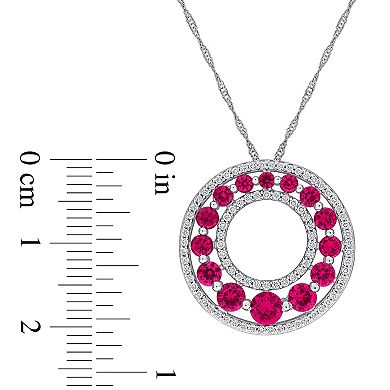 Stella Grace 14k White Gold 1/3 Carat T.W. Lab-Grown Diamond & Lab-Created Ruby Open Circle Pendant Necklace