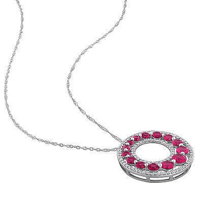 Stella Grace 14k White Gold 1/3 Carat T.W. Lab-Grown Diamond & Lab-Created Ruby Open Circle Pendant Necklace