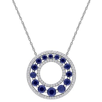 Stella Grace 14k White Gold 1/3 Carat T.W. Lab-Grown Diamond & Lab-Created Sapphire Open Circle Pendant Necklace