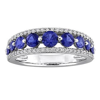 Stella Grace 14k White Gold 1/3 Carat T.W. lab-Grown Diamond & Lab-Created Sapphire Graduated Ring