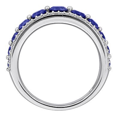 Stella Grace 14k White Gold 1/3 Carat T.W. lab-Grown Diamond & Lab-Created Sapphire Graduated Ring