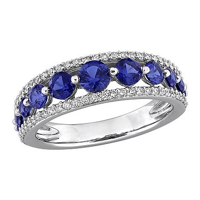 Stella Grace 14k White Gold 1/3 Carat T.W. lab-Grown Diamond & Lab-Created Sapphire Graduated Ring