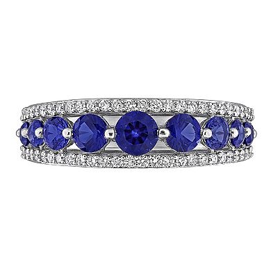 Stella Grace 14k White Gold 1/3 Carat T.W. lab-Grown Diamond & Lab-Created Sapphire Graduated Ring