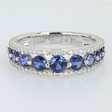 Stella Grace 14k White Gold 1/3 Carat T.W. lab-Grown Diamond & Lab-Created Sapphire Graduated Ring