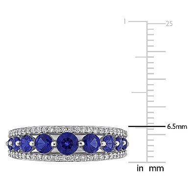 Stella Grace 14k White Gold 1/3 Carat T.W. lab-Grown Diamond & Lab-Created Sapphire Graduated Ring
