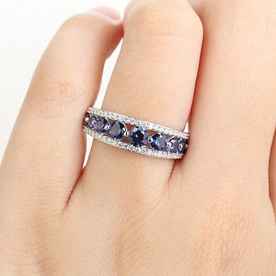 Stella Grace 14k White Gold 1/3 Carat T.W. lab-Grown Diamond & Lab-Created Sapphire Graduated Ring