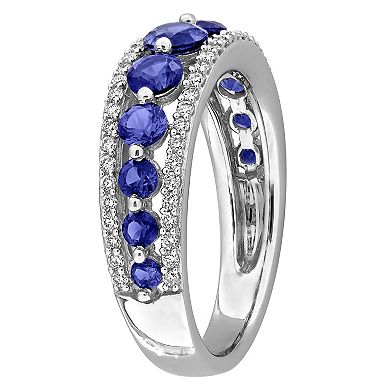 Stella Grace 14k White Gold 1/3 Carat T.W. lab-Grown Diamond & Lab-Created Sapphire Graduated Ring