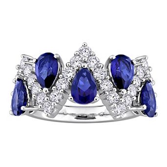 Stella Grace Sterling Silver 7/8 Carat T.W. Lab-Grown Diamond & Lab-Created Sapphire Semi-Eternity Ring