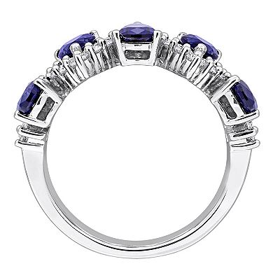 Stella Grace Sterling Silver 7/8 Carat T.W. Lab-Grown Diamond & Lab-Created Sapphire Semi-Eternity Ring
