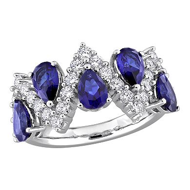 Stella Grace Sterling Silver 7/8 Carat T.W. Lab-Grown Diamond & Lab-Created Sapphire Semi-Eternity Ring