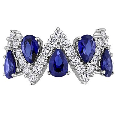 Stella Grace Sterling Silver 7/8 Carat T.W. Lab-Grown Diamond & Lab-Created Sapphire Semi-Eternity Ring