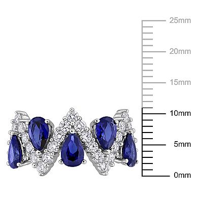 Stella Grace Sterling Silver 7/8 Carat T.W. Lab-Grown Diamond & Lab-Created Sapphire Semi-Eternity Ring