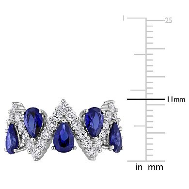 Stella Grace Sterling Silver 7/8 Carat T.W. Lab-Grown Diamond & Lab-Created Sapphire Semi-Eternity Ring