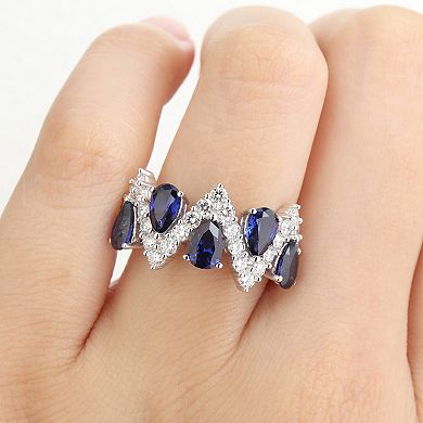 Stella Grace Sterling Silver 7/8 Carat T.W. Lab-Grown Diamond & Lab-Created Sapphire Semi-Eternity Ring