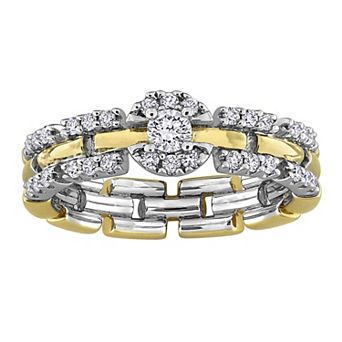 Stella Grace Sterling Silver Two Tone 2/5 Carat T.W. Lab-Grown Diamond Halo Link Eternity Ring