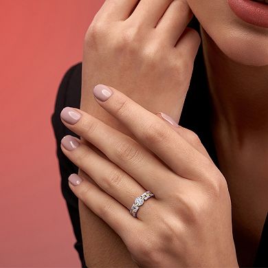 Stella Grace Sterling Silver Two Tone 2/5 Carat T.W. Lab-Grown Diamond Halo Link Eternity Ring