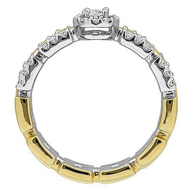Stella Grace Sterling Silver Two Tone 2/5 Carat T.W. Lab-Grown Diamond Halo Link Eternity Ring