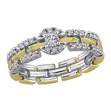 Stella Grace Sterling Silver Two Tone 2/5 Carat T.W. Lab-Grown Diamond Halo Link Eternity Ring