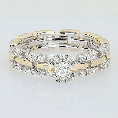 Stella Grace Sterling Silver Two Tone 2/5 Carat T.W. Lab-Grown Diamond Halo Link Eternity Ring