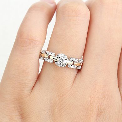 Stella Grace Sterling Silver Two Tone 2/5 Carat T.W. Lab-Grown Diamond Halo Link Eternity Ring
