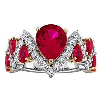 Stella Grace Sterling Silver 1 1/4 Carat T.W. Lab-Grown Diamond & Lab-Created Ruby Semi-Eternity Ring