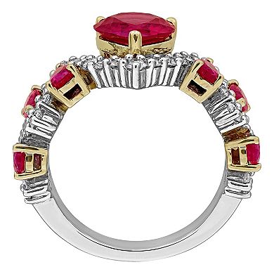 Stella Grace Sterling Silver 1 1/4 Carat T.W. Lab-Grown Diamond & Lab-Created Ruby Semi-Eternity Ring