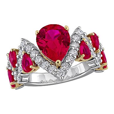 Stella Grace Sterling Silver 1 1/4 Carat T.W. Lab-Grown Diamond & Lab-Created Ruby Semi-Eternity Ring