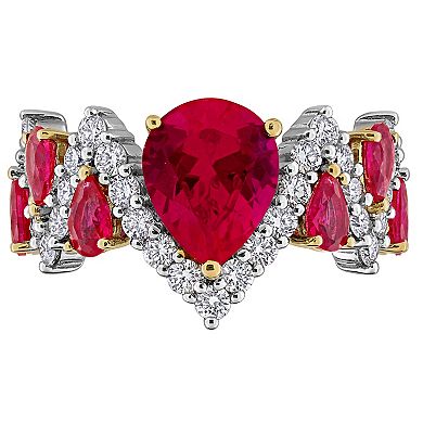 Stella Grace Sterling Silver 1 1/4 Carat T.W. Lab-Grown Diamond & Lab-Created Ruby Semi-Eternity Ring